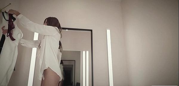  Horny secretary Melena Maria fucks her ass in a lingerie fitting room